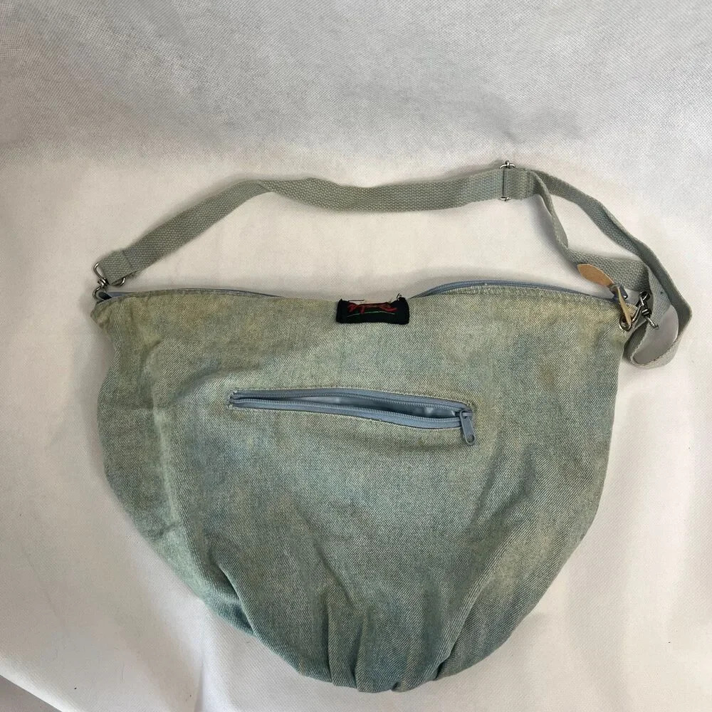Vintage Holiday Fair Faded Blue Jean‎ Denim Hobo Crossbody Jetbag - Picture 3 of 12